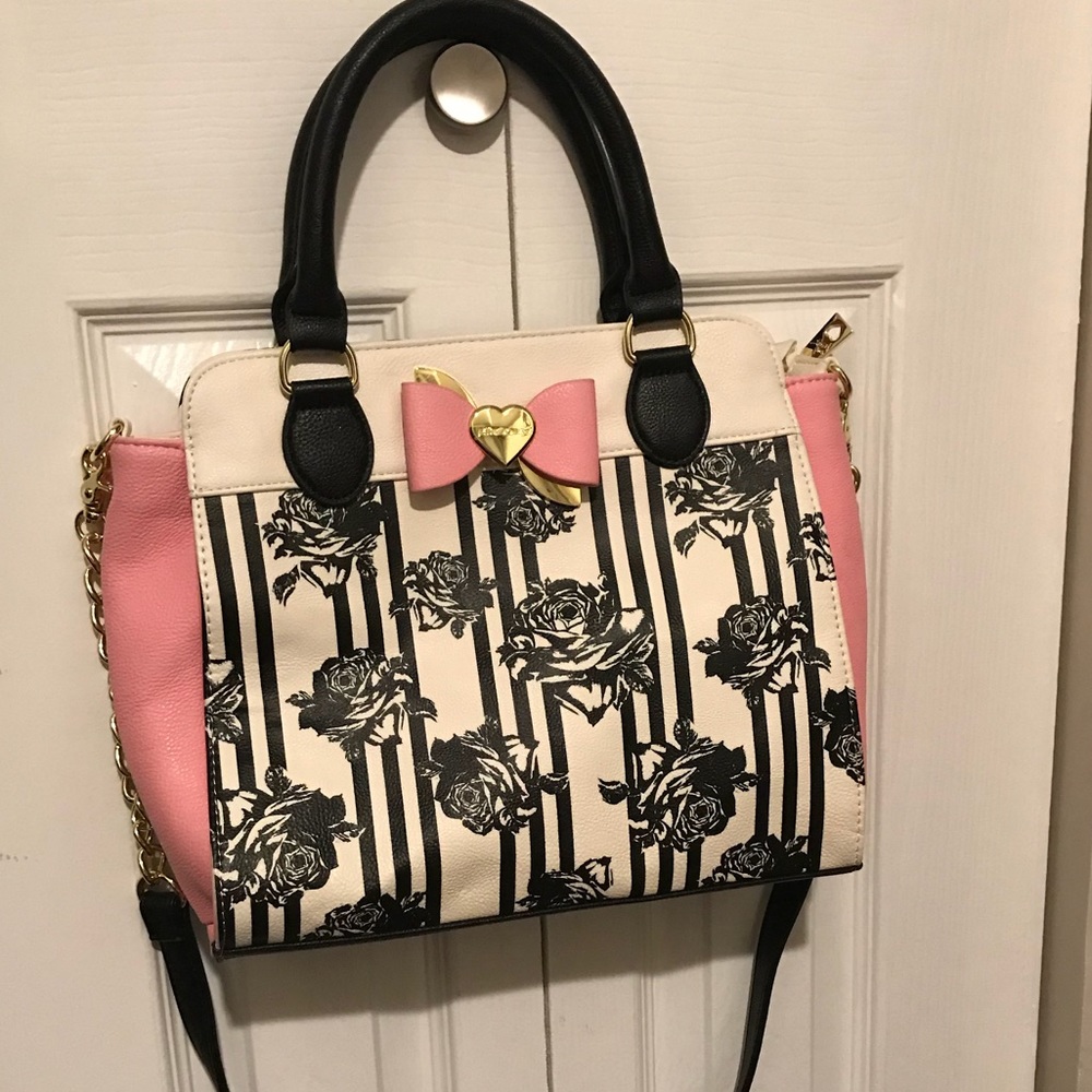 Betsey Johnson Convertible Roses Black Handbag